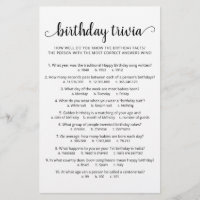 Jeu d'anniversaire Trivia avec réponses Anniversai