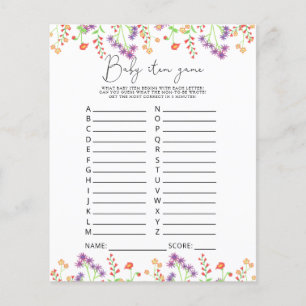 Papier Jeu d'article pour bébé fleur sauvage. Jeu baby sh
