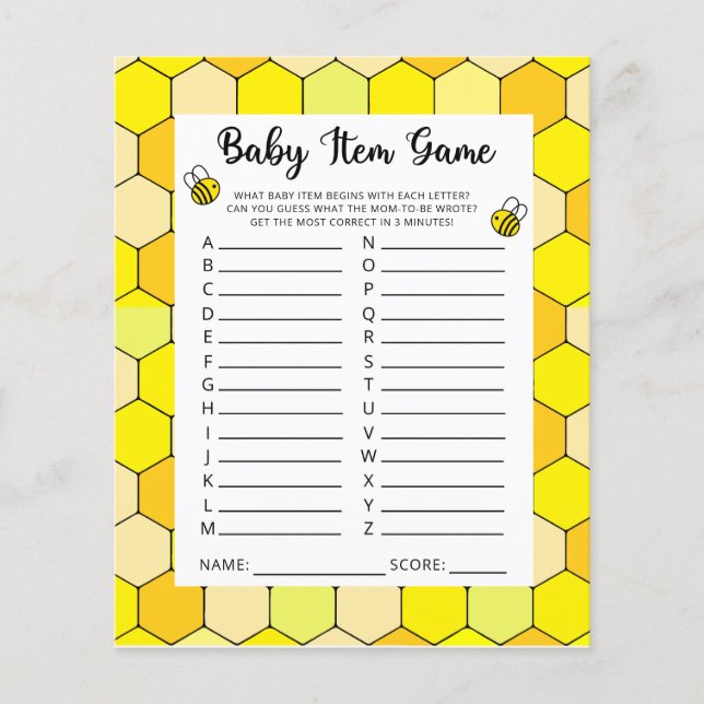 Papier Jeu d'article pour bébé. Jeu baby shower (Devant)