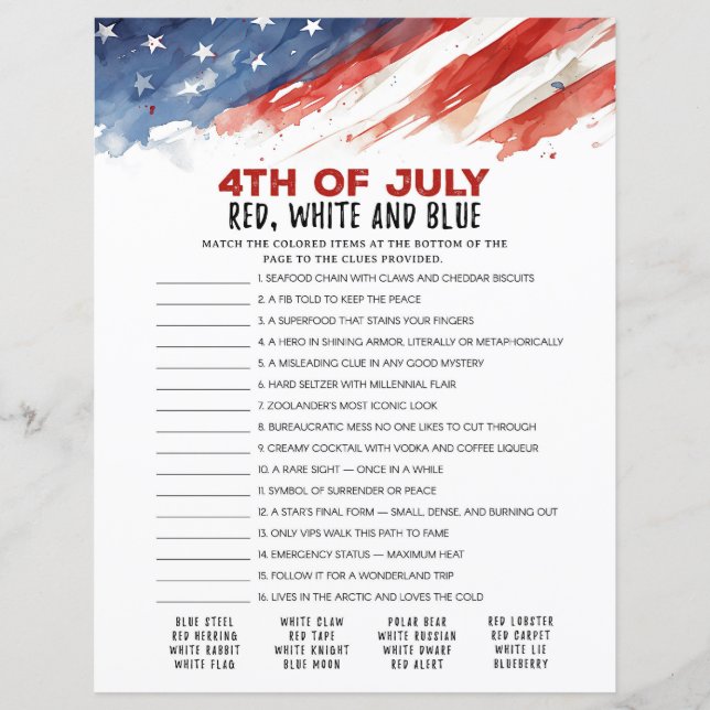 Papier Jeu de 4 juillet Rouge, Blanc et Bleu (Devant)