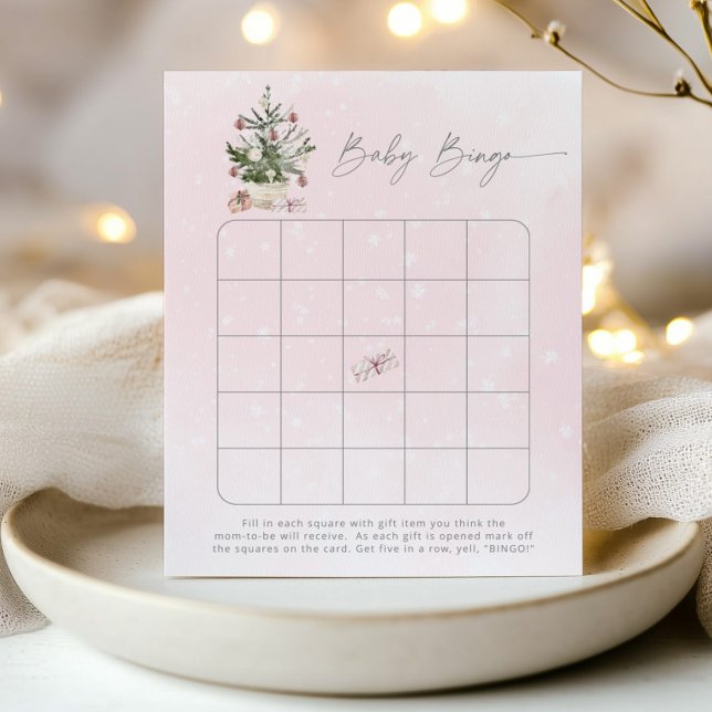 Papier Jeu de baby-bingo de l'arbre de Noël rose d'hiver (Créateur téléchargé)