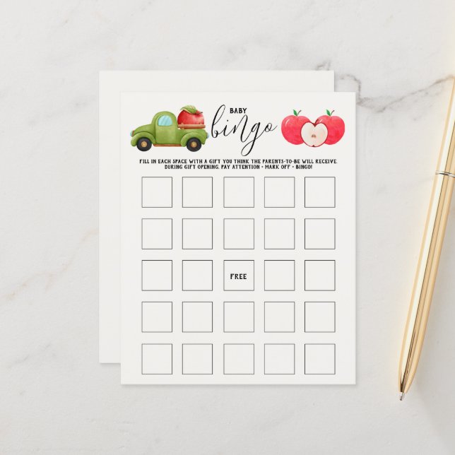 Papier Jeu de Baby Bingo pour Baby Shower Caramel Apple R (Devant/Arrière en situation)