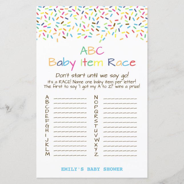 Papier Jeu de Baby shower à arroser de crème glacée (Devant)