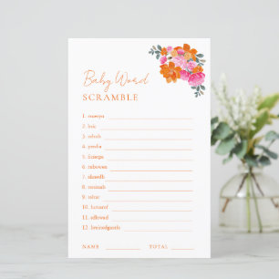Papier Jeu de Baby shower à mots floraux rose orange