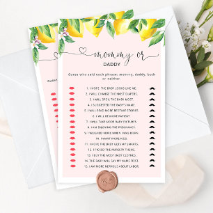 Papier Jeu de baby shower au citron rose maman ou papa