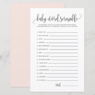 Papier Jeu de Baby shower Black Script Baby Word Scramble
