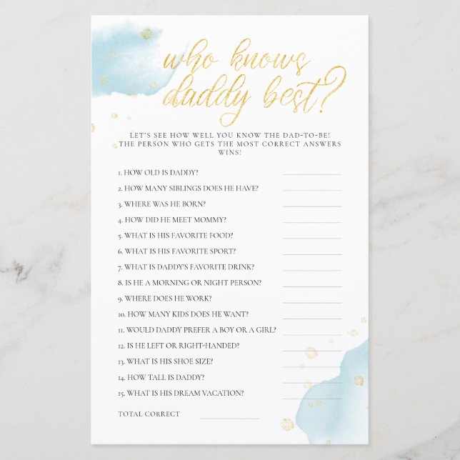 Papier Jeu de Baby Shower Bleu Hiver Qui Connaît le mieux (Devant)