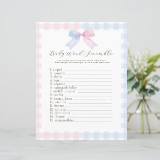 Papier Jeu de baby shower bleu ou rose En vichy Bow