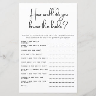 Papier Jeu de Baby Shower : Connaissez-vous bien la marié