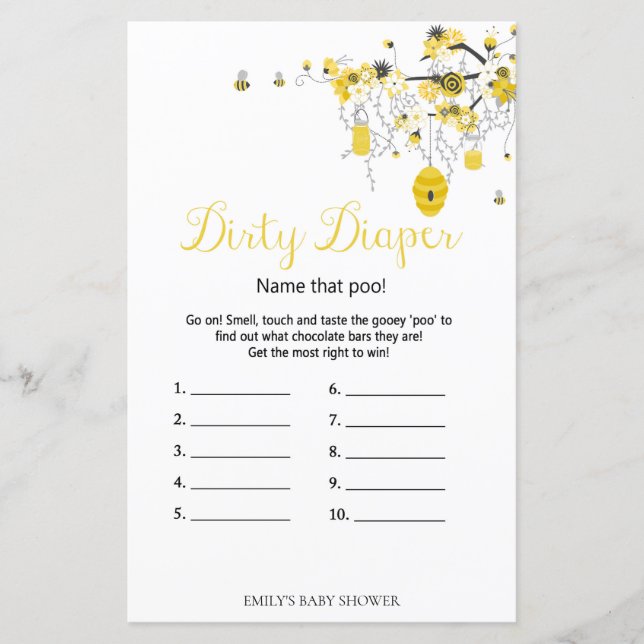 Papier Jeu de Baby shower d'abeilles - couche sale (Devant)