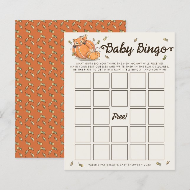 Papier Jeu de Baby Shower d'automne pour Bébé Bingo (Devant / Derrière)
