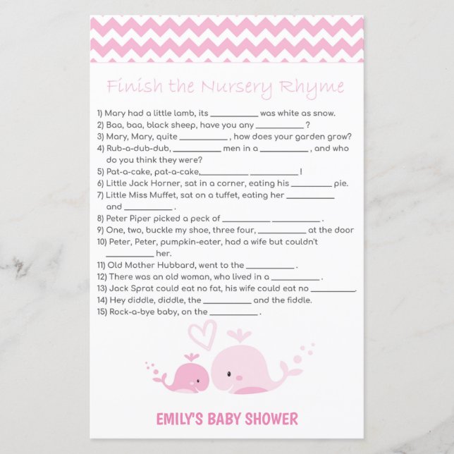 Papier Jeu de Baby shower de baleine rose nautique IMPRIM (Devant)