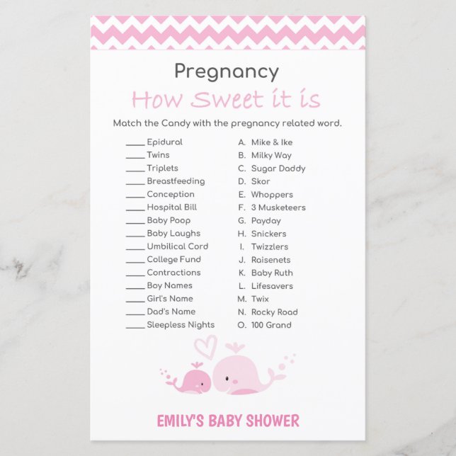 Papier Jeu de Baby shower de baleine rose nautique IMPRIM (Devant)