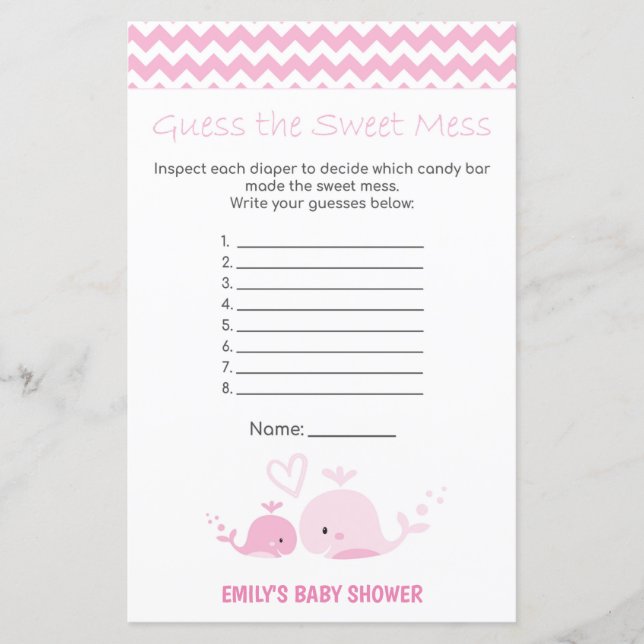 Papier Jeu de Baby shower de baleine rose nautique IMPRIM (Devant)