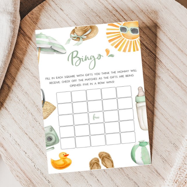 Papier Jeu de Baby shower de Bingo Green Splish (Summer Baby Bash Baby Shower Bingo Game)
