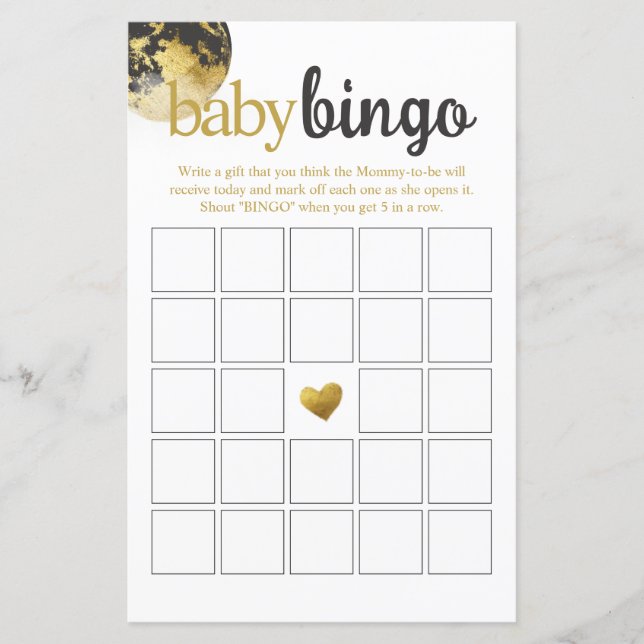 Papier Jeu de Baby shower de Bingo moderne Gris et Gold B (Devant)