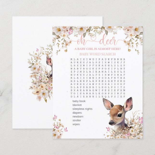 Papier Jeu de Baby shower de cerfs de Woodland (Devant / Derrière)