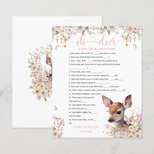 Papier Jeu de Baby shower de cerfs de Woodland (Devant / Derrière)