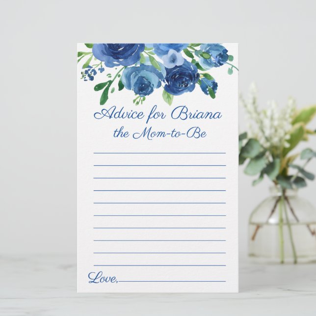 Papier Jeu de Baby shower de conseil Floral bleu moderne (Debout devant)