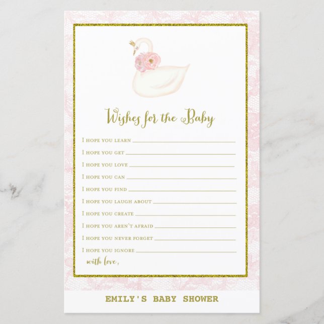 Papier Jeu de Baby shower de cygne IMPRIMÉ (Devant)