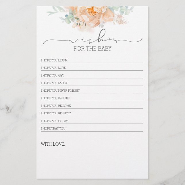 Papier Jeu de Baby shower de fleurs douces (Devant)