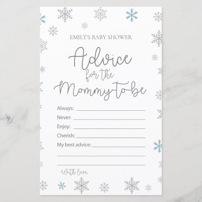 Papier Jeu de Baby shower de flocon de neige d'hiver IMPR (Devant)