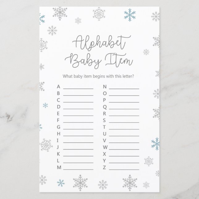 Papier Jeu de Baby shower de flocon de neige d'hiver IMPR (Devant)