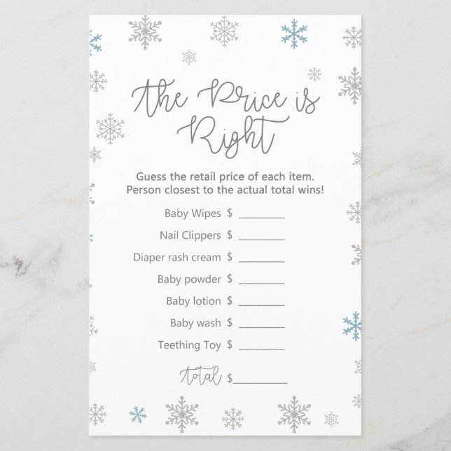 Papier Jeu de Baby shower de flocon de neige d'hiver IMPR (Devant)