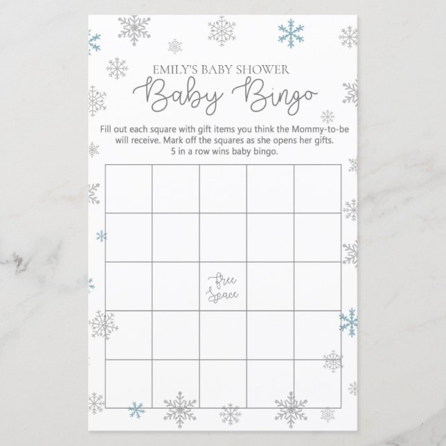 Papier Jeu de Baby shower de flocon de neige d'hiver IMPR (Devant)