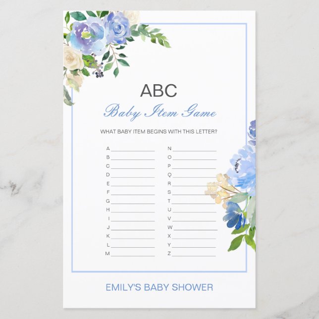 Papier Jeu de Baby shower de l'élément Alphabet modifiabl (Devant)