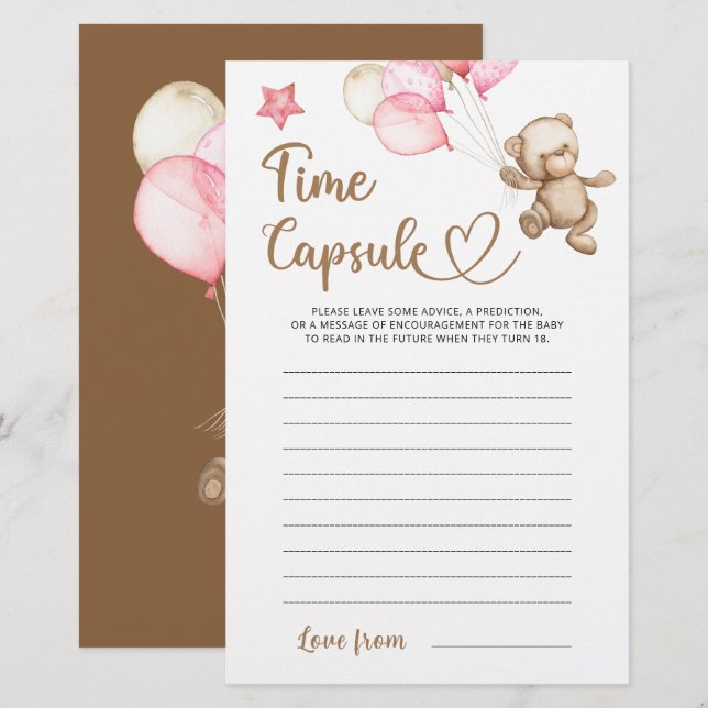 Papier Jeu de baby shower de l'ours en peluche à capsule  (Devant / Derrière)