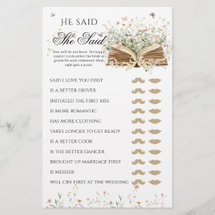Papier Jeu de Baby Shower de Mariage Wildflower Un Nouvea