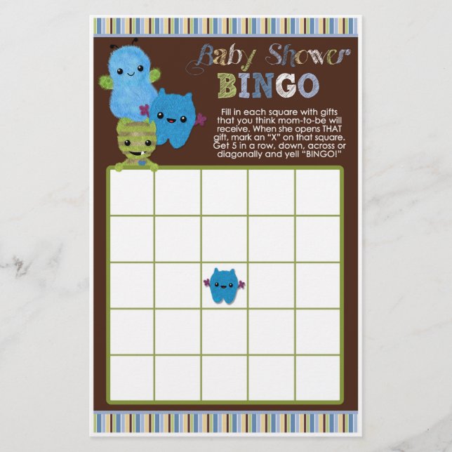 Papier Jeu de Baby shower de Monstres de Boo Jeu BINGO Ca (Devant)
