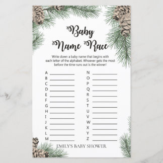 Papier Jeu de Baby shower de Pinecone d'hiver IMPRIMÉ