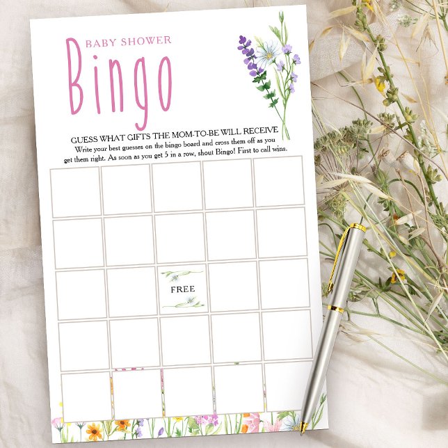 Papier Jeu de Baby shower de pré fleur sauvage (Bingo Game from my Wildflower Meadow collection)