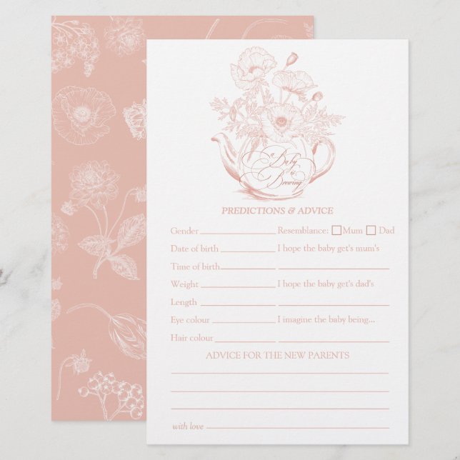 Papier Jeu de Baby shower de prédictions florales rose vi (Devant / Derrière)
