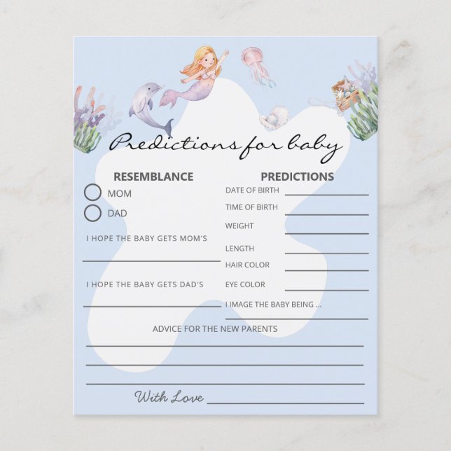 Papier Jeu de Baby shower de prévision de sirène illustré (Devant)