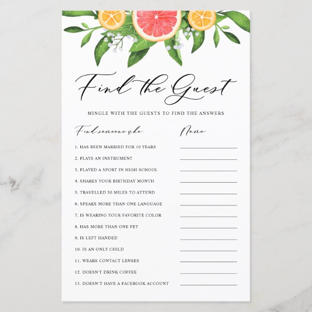 Papier Jeu de Baby Shower de Recherche de l'Invité sur le (Devant)