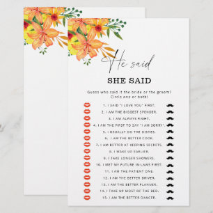 Papier Jeu de baby shower d'été Il a dit qu'elle avait di