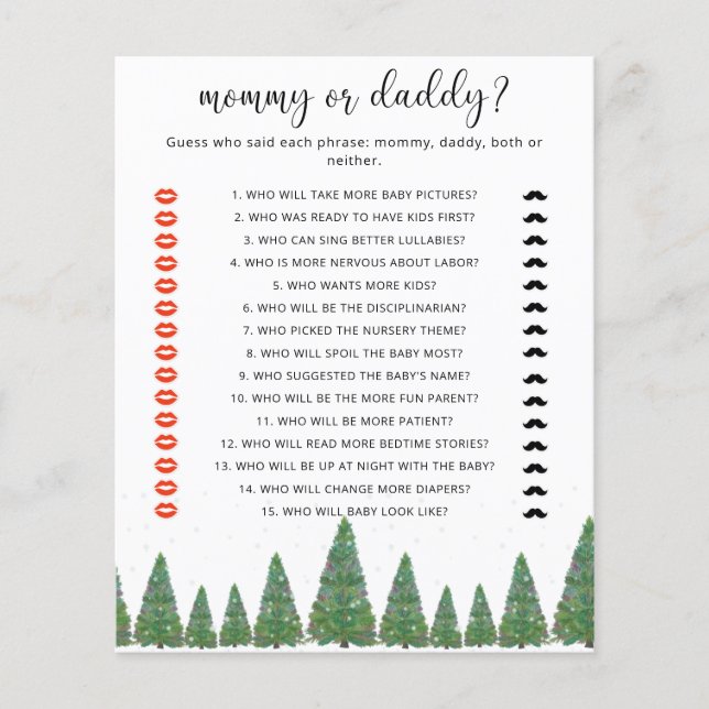 Papier Jeu de baby shower d'hiver pour maman ou papa (Devant)