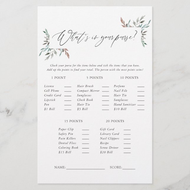 Papier Jeu de Baby Shower d'hiver sur la verdure rustique (Devant)
