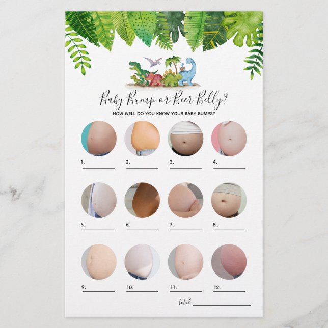 Papier Jeu de Baby shower Dinosaur Ventre de bière (Devant)