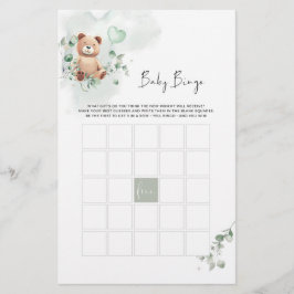 Papier Jeu de Baby shower d'ours BINGO