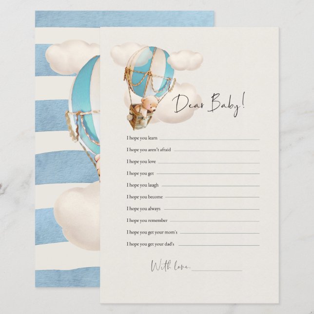 Papier Jeu de Baby shower d'ours - Chers voeux de bébé (Devant / Derrière)