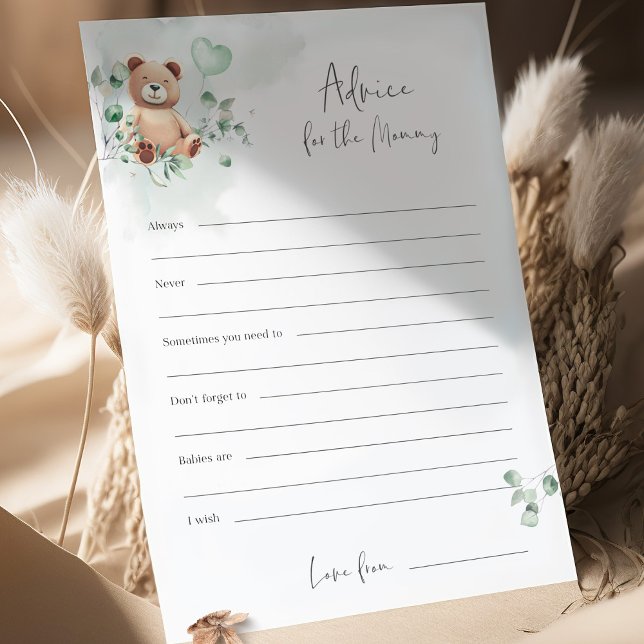 Papier Jeu de Baby shower d'ours - Conseils pour maman (Créateur téléchargé)
