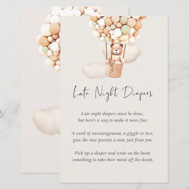 Papier Jeu de Baby shower d'ours - Diapositives nocturnes (Devant / Derrière)