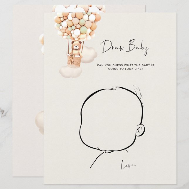 Papier Jeu de Baby shower d'ours - Draw Baby (Devant / Derrière)