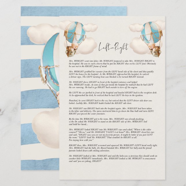 Papier Jeu de Baby shower d'ours - gauche et droite (Devant / Derrière)