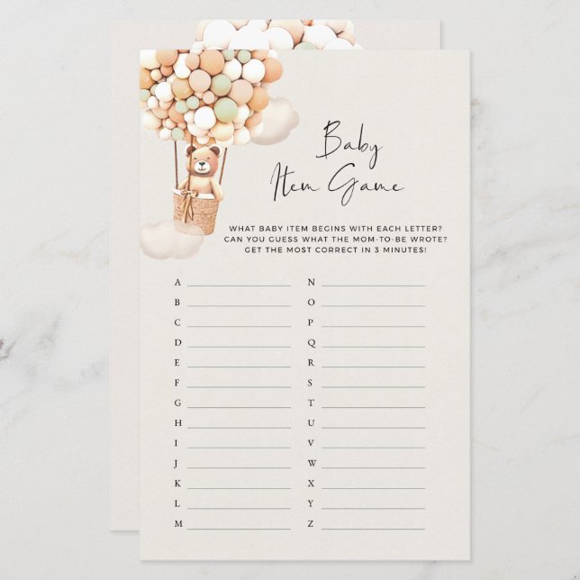 Papier Jeu de Baby shower d'ours - Jeu d'article pour béb (Devant / Derrière)