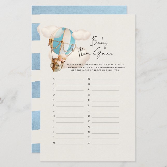 Papier Jeu de Baby shower d'ours - Jeu d'article pour béb (Devant / Derrière)